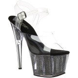 Sort 18 cm ADORE-708SRS H�jh�lede Sandaler Strass Plateau