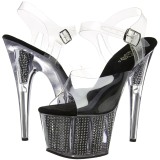 Sort 18 cm ADORE-708SRS H�jh�lede Sandaler Strass Plateau