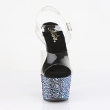 Sort 18 cm BEJEWELED-708MS poledance h�je h�le sko med strass plateau