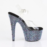 Sort 18 cm BEJEWELED-708MS poledance h�je h�le sko med strass plateau