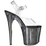 Sort 20 cm FLAMINGO-808SRS H�jh�lede Sandaler Strass Plateau