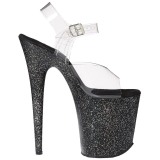 Sort 20 cm Pleaser FLAMINGO-808MG glitter plateau high heels sko