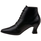 Sort 7 cm VICTORIAN-35 Dame Ankel St�vler med Sn�reb�nd