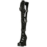 Sort Lak 13 cm ELECTRA-3028 overknee st�vler med h�l til M�nd