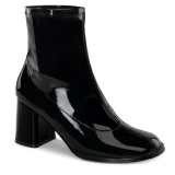 Sorte Laklæder 7,5 cm GOGO-150 stretch ankelstøvler med blokhæl til kvinder