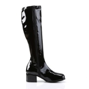 Sorte laklæder støvler blokhæl 5 cm - 70 erne hippie disco boots knæhøje - patent læder støvler