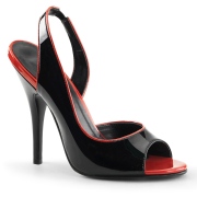 Sorte slingback pumps 13 cm h�jh�lede lakpumps med �ben t�