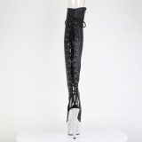 Strass 18 cm PEEP TOE Sort l�rlange st�vler h�je h�le med sn�reb�nd