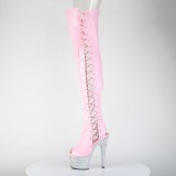 Strass 18 cm open toe rosa l�rlange st�vler h�je h�le med sn�reb�nd