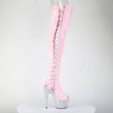 Strass 18 cm open toe rosa l�rlange st�vler h�je h�le med sn�reb�nd