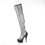 Strass mesh 15 cm DELIGHT-3009 Sorte overknee st�vler med h�je h�le