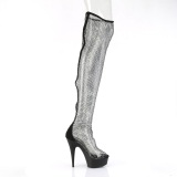 Strass mesh 15 cm DELIGHT-3009 Sorte overknee st�vler med h�je h�le