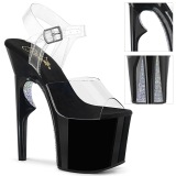 Transparent 18 cm LOVETHORN-708CRS pleaser sandals with silver rhinestone soles