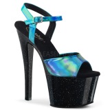 Turkisblå 18 cm SKY-309HG Hologram plateau high heels sko