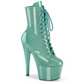 Turquoise glitter 18 cm high heels ankle boots platform