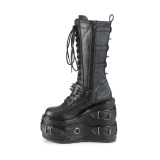 Vegan 14 cm SWING-327 emo kn�h�je st�vler - kvinder plateaust�vler med sn�reb�nd