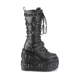 Vegan 14 cm SWING-327 emo kn�h�je st�vler - kvinder plateaust�vler med sn�reb�nd
