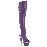Vegan 18 cm SPECTATOR-3030 Purple high heeled thigh high boots open toe with lace up