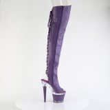Vegan 18 cm SPECTATOR-3030 Purple high heeled thigh high boots open toe with lace up