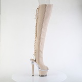 Vegan 18 cm SPECTATOR-3030 beige high heeled thigh high boots open toe with lace up