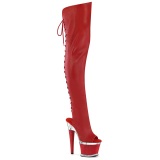 Vegan 18 cm SPECTATOR-3030 red high heeled thigh high boots open toe with lace up