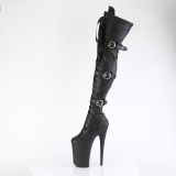 Vegan 23 cm INFINITY-3028 high heeled thigh high boots with buckles