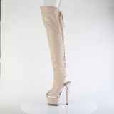 Vegan sn�rest�vler 18 cm SPECTATOR-3030 beige �ben t� overknee st�vler med sn�reb�nd