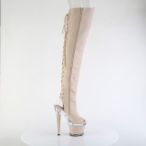 Vegan sn�rest�vler 18 cm SPECTATOR-3030 beige �ben t� overknee st�vler med sn�reb�nd