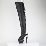 Vegan sn�rest�vler 18 cm SPECTATOR-3030 sorte �ben t� overknee st�vler med sn�reb�nd