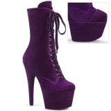 Velvet 18 cm ADORE-1045VEL Purple ankle boots high heels + protective toe caps