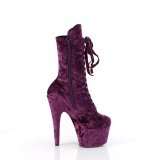 Velvet 18 cm ADORE-1045VEL Purple ankle boots high heels + protective toe caps