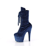 Velvet 18 cm ADORE-1045VEL blue ankle boots high heels + protective toe caps