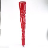 Vinyl crotch 20 cm FLAMINGO-4000 Røde lårlange plateaustøvler med høje hæle