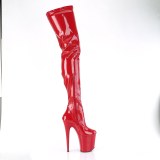 Vinyl crotch 20 cm FLAMINGO-4000 Røde lårlange plateaustøvler med høje hæle