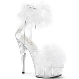White 15 cm DELIGHT-624F exotic pole dance high heel sandals with feathers