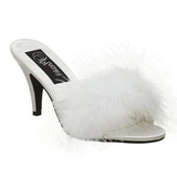 White 8 cm AMOUR-03 Marabou Feathers Mules Shoes